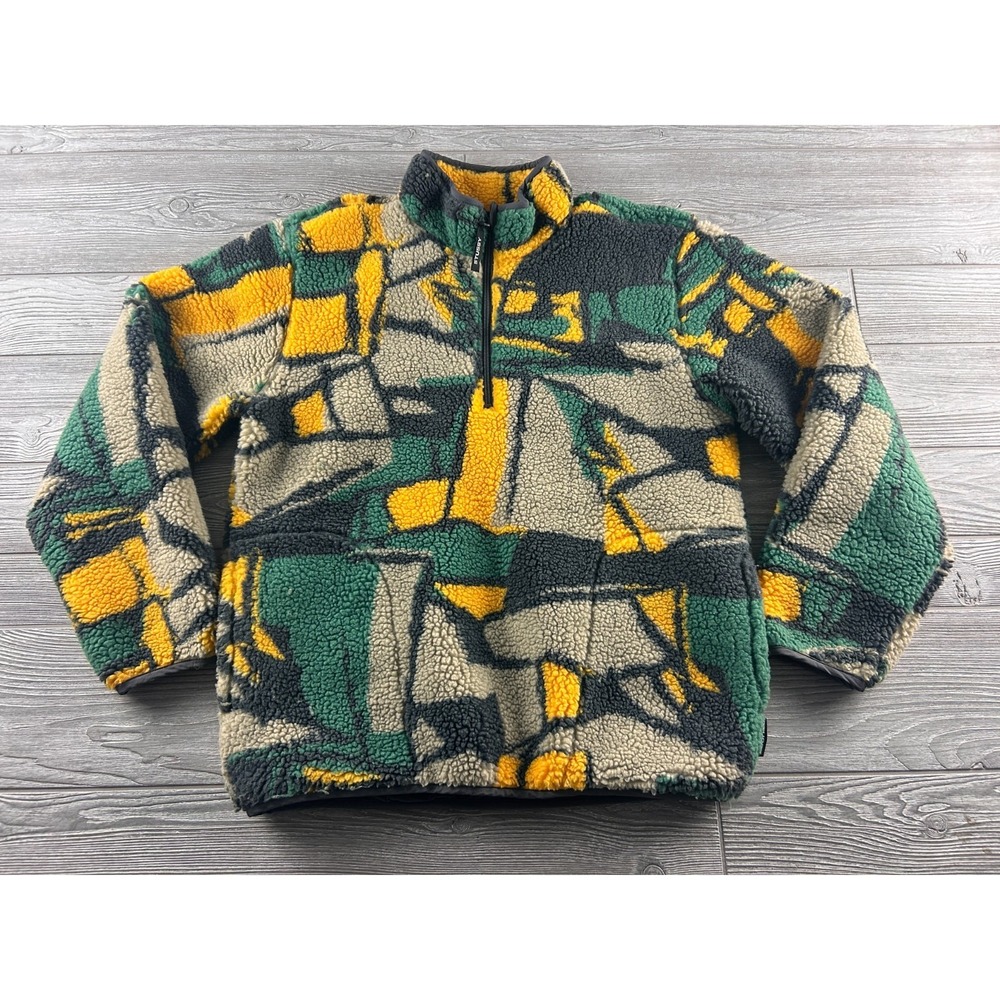 STUSSY Geometric Deep Pile Fleece Pullover Fleece 1/4 Zip Jacket Size Small
